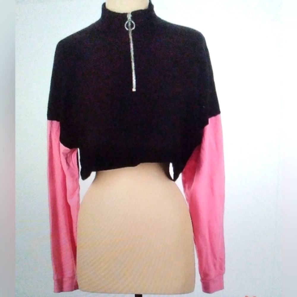FOREVER 21 L BOHO HIGH NECK CROPPED SWEATSHIRT